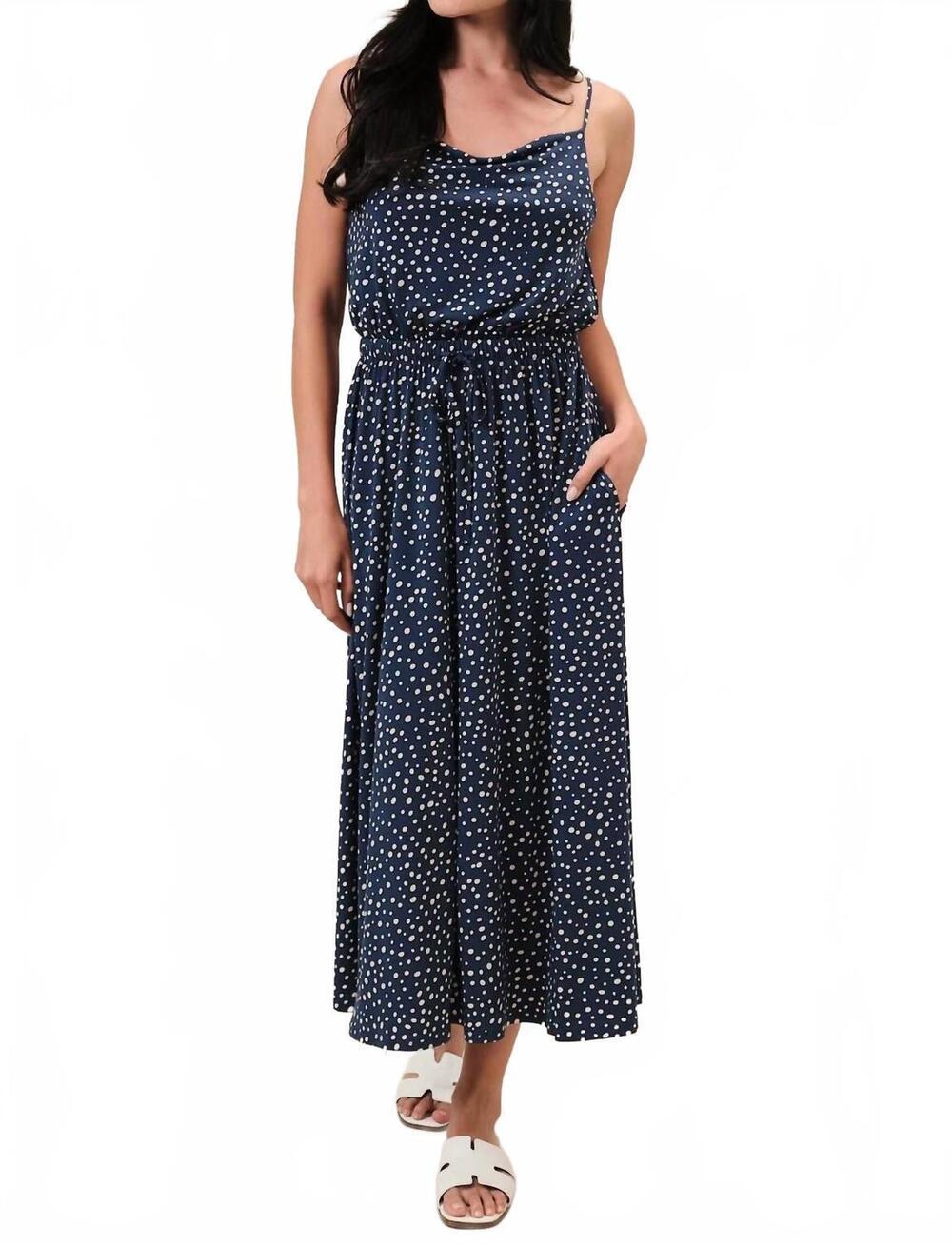 NEW SUNDAY EDITION cindy cowl neck spaghetti strap midi dress in navy